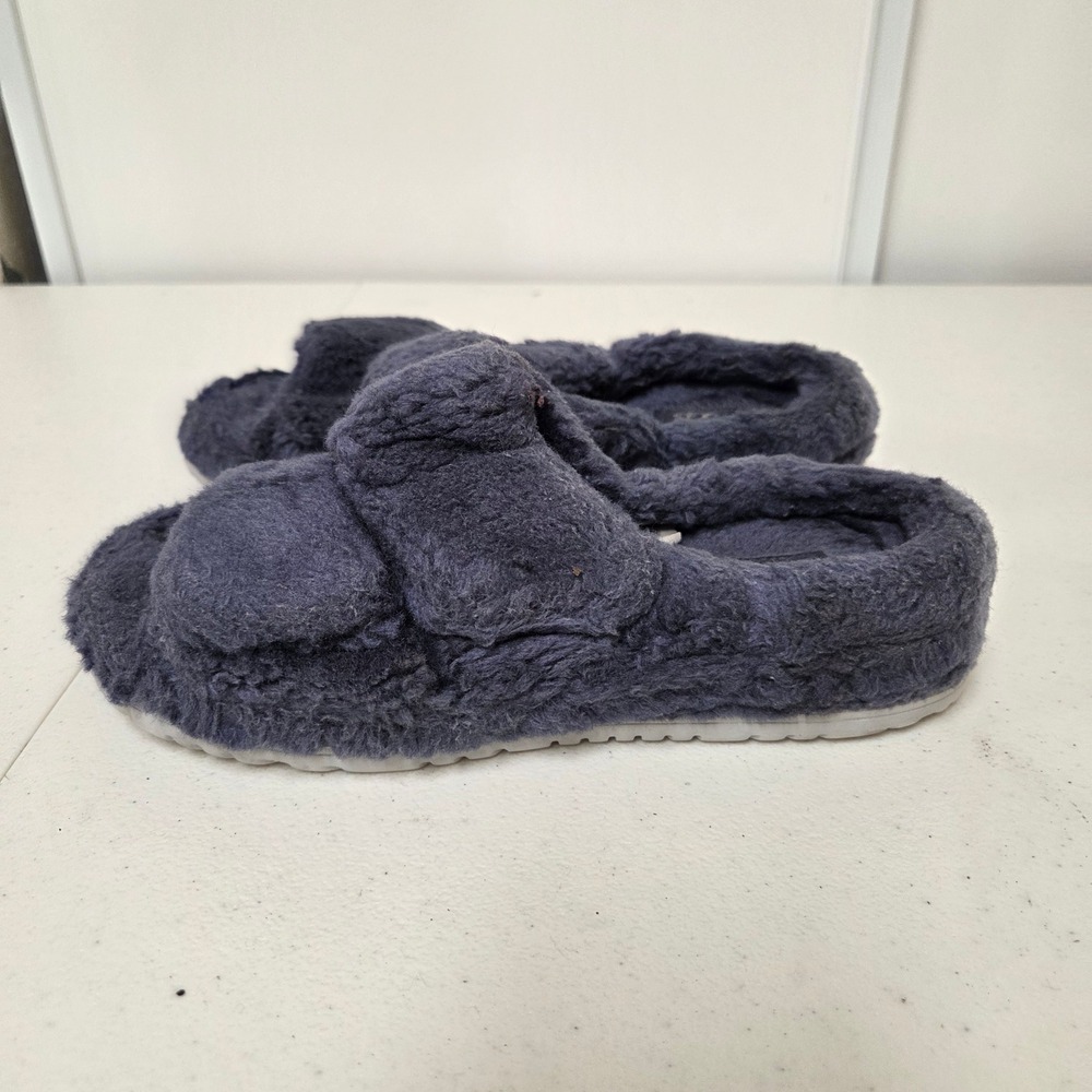 UGG Fluffita Navy Blue Faux Fur Platform Slide Slippers Womens 7